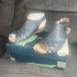 Earth Pisa Galli Women's Wedge Sandal Shoes Size 6.5M Perforate Leather LakeBlue
